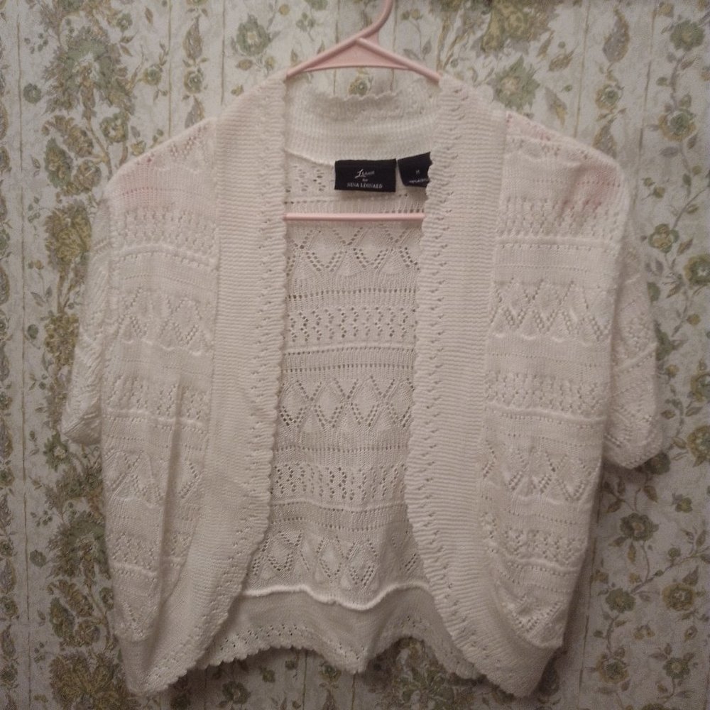 Lemmie For Nina Leonard White Crochet Cardigan Size:M